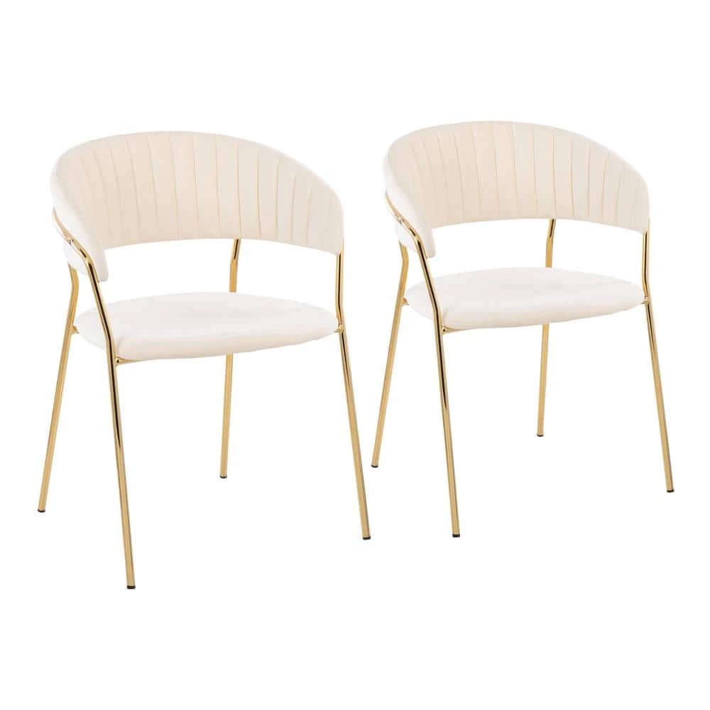 Tania Cream Velvet and Gold Metal Arm Chair (Set of 2) by Lumisource 3 Tania Cream Velvet and Gold Metal Arm Chair (Set of 2) by Lumisource