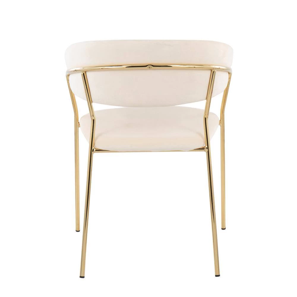Tania Cream Velvet and Gold Metal Arm Chair (Set of 2) by Lumisource 6 Tania Cream Velvet and Gold Metal Arm Chair (Set of 2) by Lumisource - Image 4