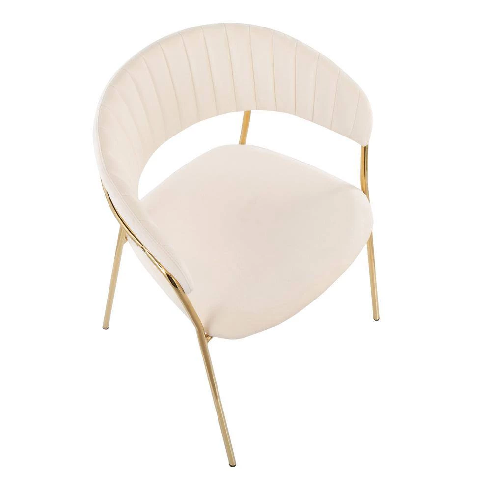 Tania Cream Velvet and Gold Metal Arm Chair (Set of 2) by Lumisource 5 Tania Cream Velvet and Gold Metal Arm Chair (Set of 2) by Lumisource - Image 3
