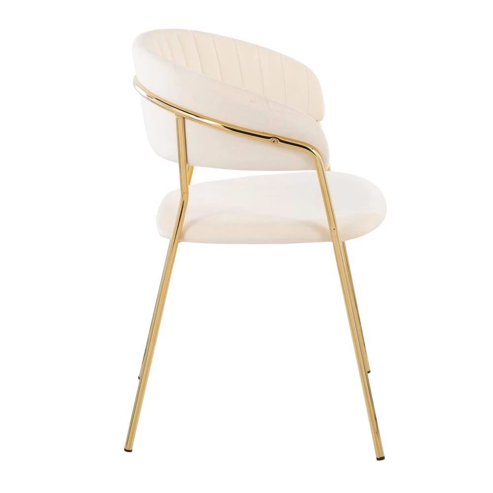 Tania Cream Velvet and Gold Metal Arm Chair (Set of 2) by Lumisource 4 Tania Cream Velvet and Gold Metal Arm Chair (Set of 2) by Lumisource - Image 2