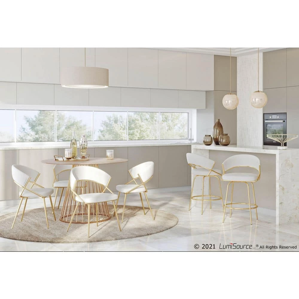 Jie Cream Velvet And Gold Metal Side Dining Chair (Set Of 2) by Lumisource 9 Jie Cream Velvet And Gold Metal Side Dining Chair (Set Of 2) by Lumisource - Image 7