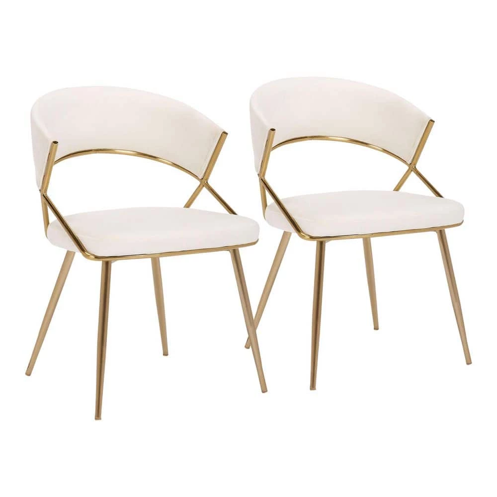 Jie Cream Velvet And Gold Metal Side Dining Chair (Set Of 2) by Lumisource 3 Jie Cream Velvet And Gold Metal Side Dining Chair (Set Of 2) by Lumisource