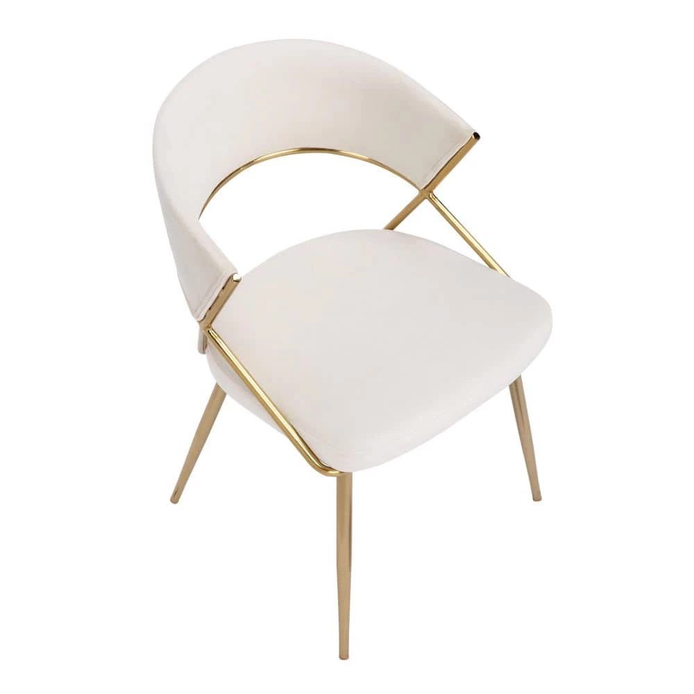 Jie Cream Velvet And Gold Metal Side Dining Chair (Set Of 2) by Lumisource 5 Jie Cream Velvet And Gold Metal Side Dining Chair (Set Of 2) by Lumisource - Image 3