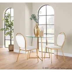 Keyhole Cream Velvet and Gold Metal Side Dining Chair (Set of 2) by Lumisource -Cheap Lumisource Store cream velvet gold metal lumisource dining chairs dc key auvcr2 31 1000