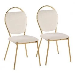 Keyhole Cream Velvet and Gold Metal Side Dining Chair (Set of 2) by Lumisource