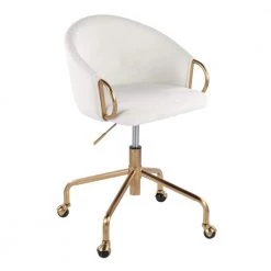 Claire Cream Velvet and Gold Metal Task Chair by Lumisource