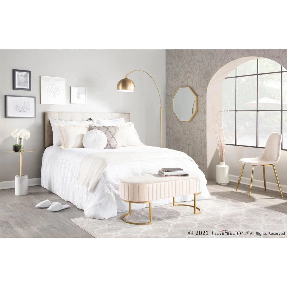 Demi Cream Velvet and Gold Steel Pleated Bench (16.5 in. x 41 in. x 16 in. ) by Lumisource 7 Demi Cream Velvet and Gold Steel Pleated Bench (16.5 in. x 41 in. x 16 in. ) by Lumisource - Image 6