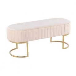 Demi Cream Velvet and Gold Steel Pleated Bench (16.5 in. x 41 in. x 16 in. ) by Lumisource