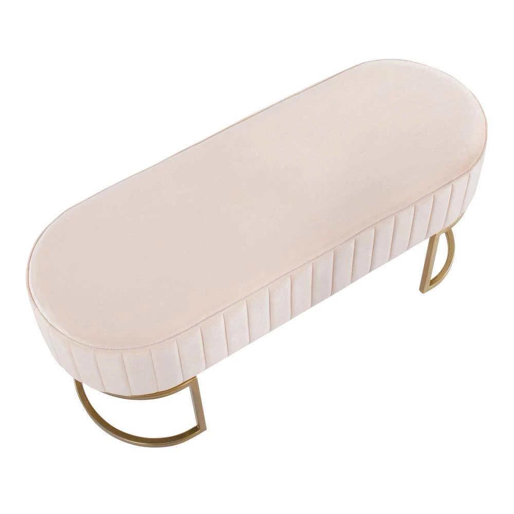 Demi Cream Velvet and Gold Steel Pleated Bench (16.5 in. x 41 in. x 16 in. ) by Lumisource 4 Demi Cream Velvet and Gold Steel Pleated Bench (16.5 in. x 41 in. x 16 in. ) by Lumisource - Image 3