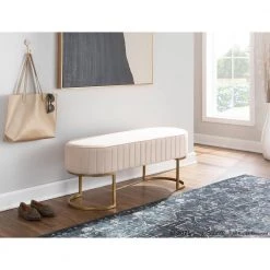 Demi Cream Velvet and Gold Steel Pleated Bench (16.5 in. x 41 in. x 16 in. ) by Lumisource 11 Demi Cream Velvet and Gold Steel Pleated Bench (16.5 in. x 41 in. x 16 in. ) by Lumisource -Cheap Lumisource Store cream velvet gold steel lumisource bedroom benches bc demiplt auvcr c3 1000