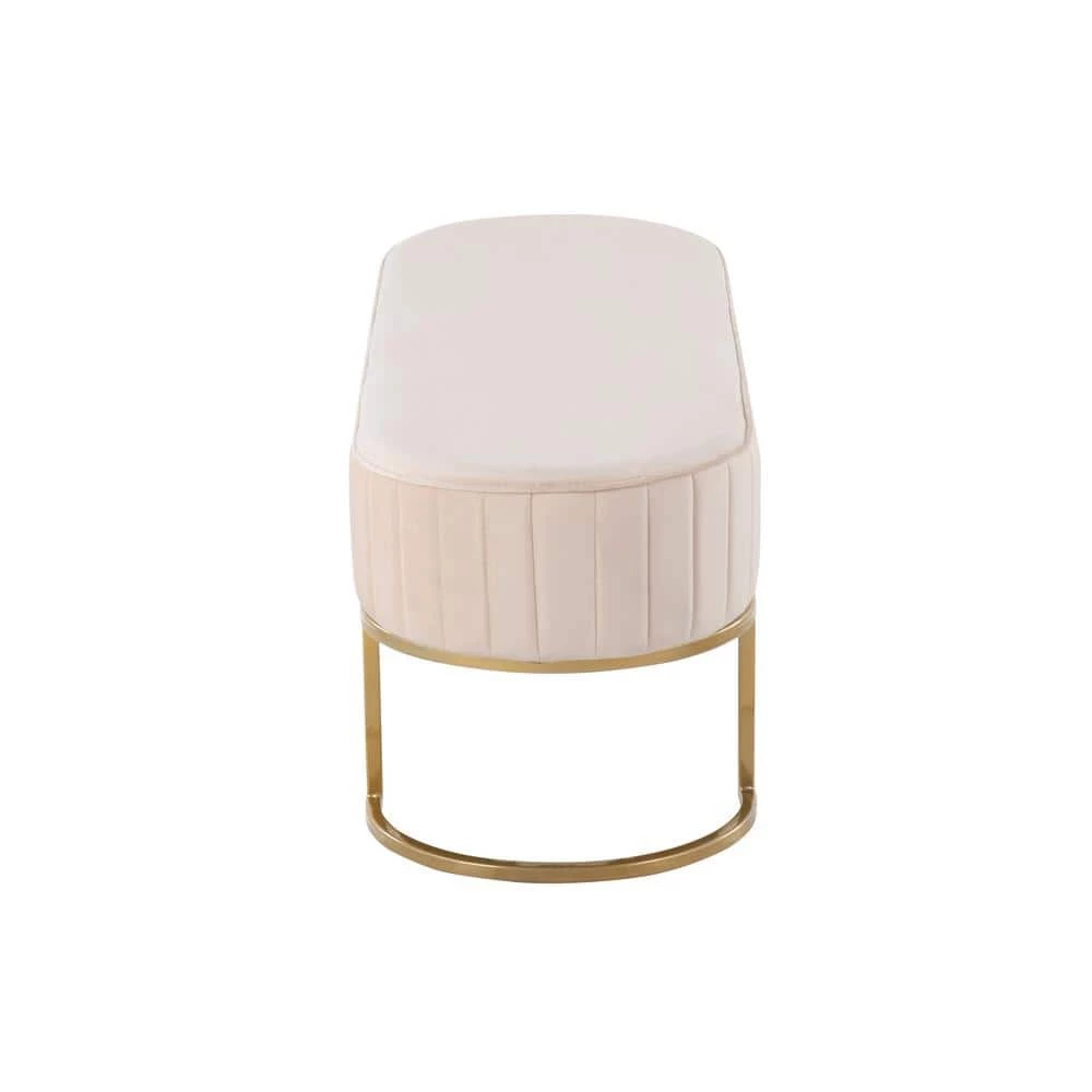 Demi Cream Velvet and Gold Steel Pleated Bench (16.5 in. x 41 in. x 16 in. ) by Lumisource 3 Demi Cream Velvet and Gold Steel Pleated Bench (16.5 in. x 41 in. x 16 in. ) by Lumisource - Image 2