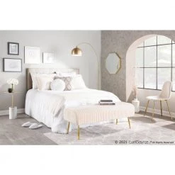 Marla Cream Velvet and Gold Steel Pleated Bench (18.5 in. x 50.5 in. x 18 in. ) by Lumisource -Cheap Lumisource Store cream velvet gold steel lumisource bedroom benches bc marlaplt auvcr 31 1000