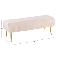 Marla Cream Velvet and Gold Steel Pleated Bench (18.5 in. x 50.5 in. x 18 in. ) by Lumisource -Cheap Lumisource Store cream velvet gold steel lumisource bedroom benches bc marlaplt auvcr 4f 1000