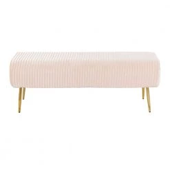 Marla Cream Velvet and Gold Steel Pleated Bench (18.5 in. x 50.5 in. x 18 in. ) by Lumisource -Cheap Lumisource Store cream velvet gold steel lumisource bedroom benches bc marlaplt auvcr 66 1000