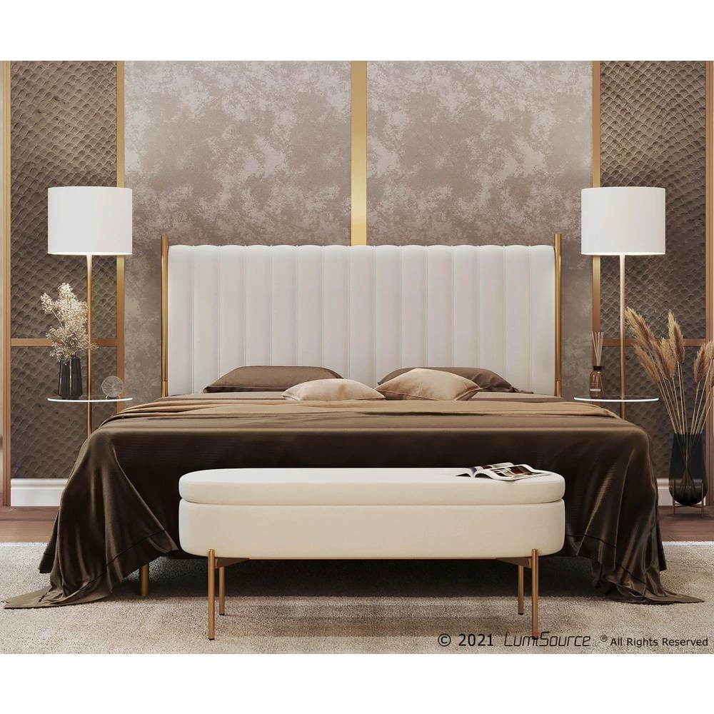 Chloe Cream Velvet and Gold Steel King Upholstered Headboard by Lumisource 8 Chloe Cream Velvet and Gold Steel King Upholstered Headboard by Lumisource - Image 6