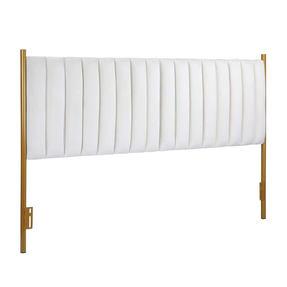 Chloe Cream Velvet and Gold Steel King Upholstered Headboard by Lumisource 3 Chloe Cream Velvet and Gold Steel King Upholstered Headboard by Lumisource