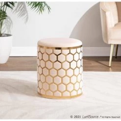 Honeycomb Cream Velvet and Gold Steel Ottoman by Lumisource -Cheap Lumisource Store cream velvet gold steel lumisource ottomans ot honey auvcr 31 1000