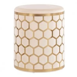 Honeycomb Cream Velvet and Gold Steel Ottoman by Lumisource