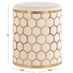 Honeycomb Cream Velvet and Gold Steel Ottoman by Lumisource -Cheap Lumisource Store cream velvet gold steel lumisource ottomans ot honey auvcr c3 1000