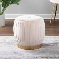 Tania Cream Velvet and Gold Steel Ottoman by Lumisource -Cheap Lumisource Store cream velvet gold steel lumisource ottomans ot tania auvcr 31 1000