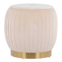 Tania Cream Velvet and Gold Steel Ottoman by Lumisource