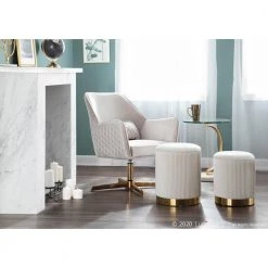 Marla Pleated Nesting Cream Velvet and Gold Ottoman Set by Lumisource -Cheap Lumisource Store cream velvet lumisource ottomans ot marla plt vcr 1f 1000