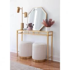 Marla Pleated Nesting Cream Velvet and Gold Ottoman Set by Lumisource -Cheap Lumisource Store cream velvet lumisource ottomans ot marla plt vcr 44 1000