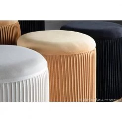 Marla Pleated Nesting Cream Velvet and Gold Ottoman Set by Lumisource -Cheap Lumisource Store cream velvet lumisource ottomans ot marla plt vcr 4f 1000