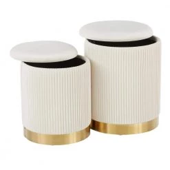 Marla Pleated Nesting Cream Velvet and Gold Ottoman Set by Lumisource -Cheap Lumisource Store cream velvet lumisource ottomans ot marla plt vcr 77 1000