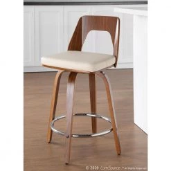 Trilogy 24 in. Walnut and Cream Faux Leather Counter Stool (Set of 2) by Lumisource -Cheap Lumisource Store cream walnut lumisource bar stools b24 trilor wlcr2 31 1000