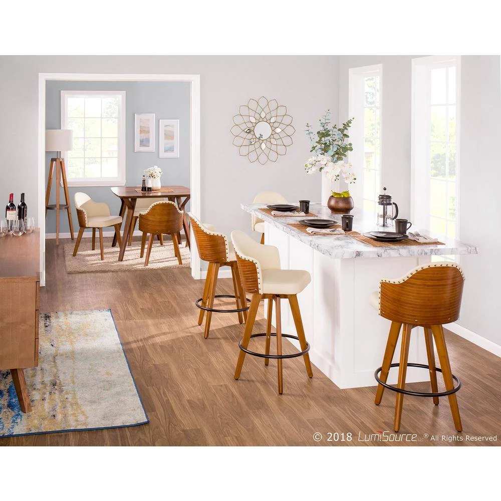 Ahoy 26 in. Walnut and Cream Faux Leather Counter Stool with Nailhead Trim by Lumisource 10 Ahoy 26 in. Walnut and Cream Faux Leather Counter Stool with Nailhead Trim by Lumisource - Image 8