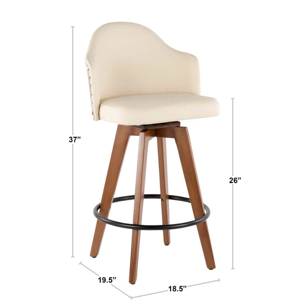 Ahoy 26 in. Walnut and Cream Faux Leather Counter Stool with Nailhead Trim by Lumisource 9 Ahoy 26 in. Walnut and Cream Faux Leather Counter Stool with Nailhead Trim by Lumisource - Image 7