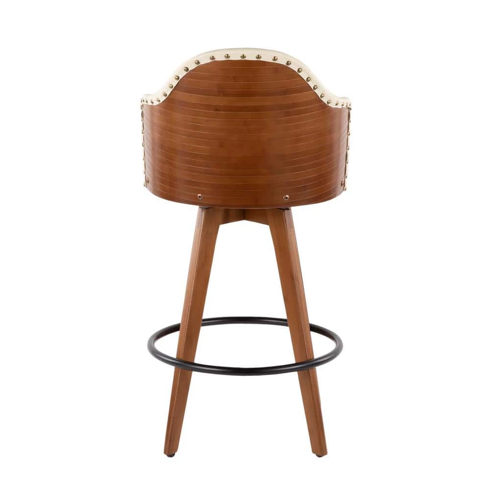 Ahoy 26 in. Walnut and Cream Faux Leather Counter Stool with Nailhead Trim by Lumisource 7 Ahoy 26 in. Walnut and Cream Faux Leather Counter Stool with Nailhead Trim by Lumisource - Image 5