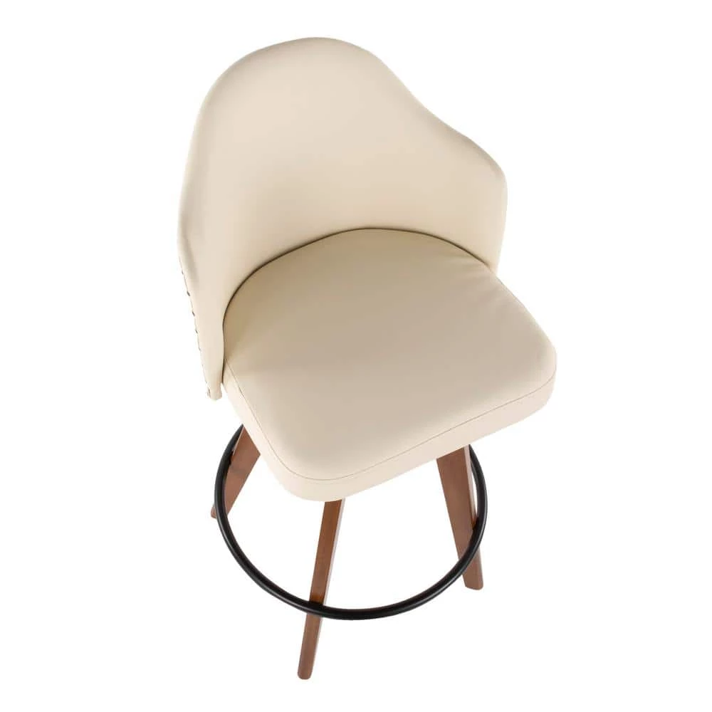 Ahoy 26 in. Walnut and Cream Faux Leather Counter Stool with Nailhead Trim by Lumisource 6 Ahoy 26 in. Walnut and Cream Faux Leather Counter Stool with Nailhead Trim by Lumisource - Image 4