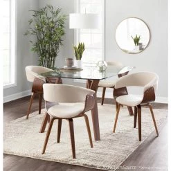 Vintage Mod Walnut and Cream Dining/Accent Chair by Lumisource -Cheap Lumisource Store cream walnut wood lumisource dining chairs ch vmonl wl cr 31 1000