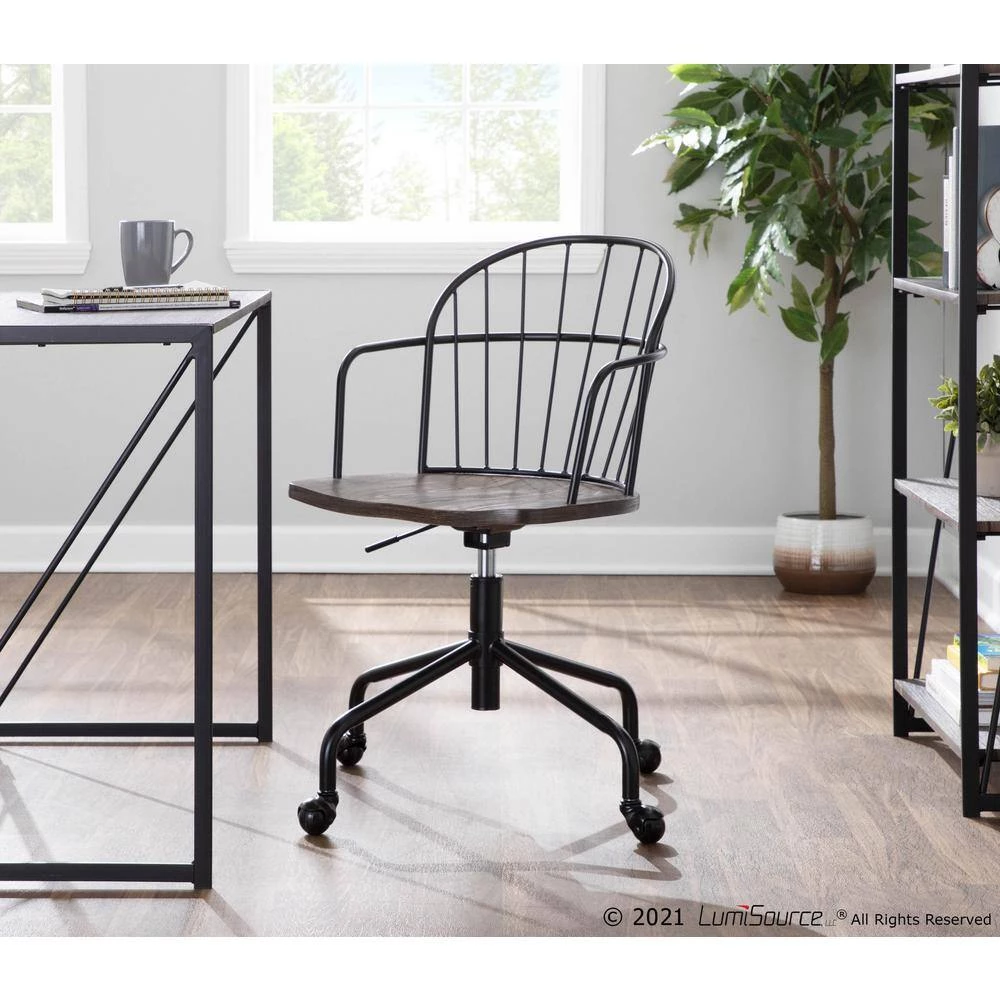 Riley Adjustable Dark Walnut Wood and Black Metal Office Chair with Arms by Lumisource 8 Riley Adjustable Dark Walnut Wood and Black Metal Office Chair with Arms by Lumisource - Image 6