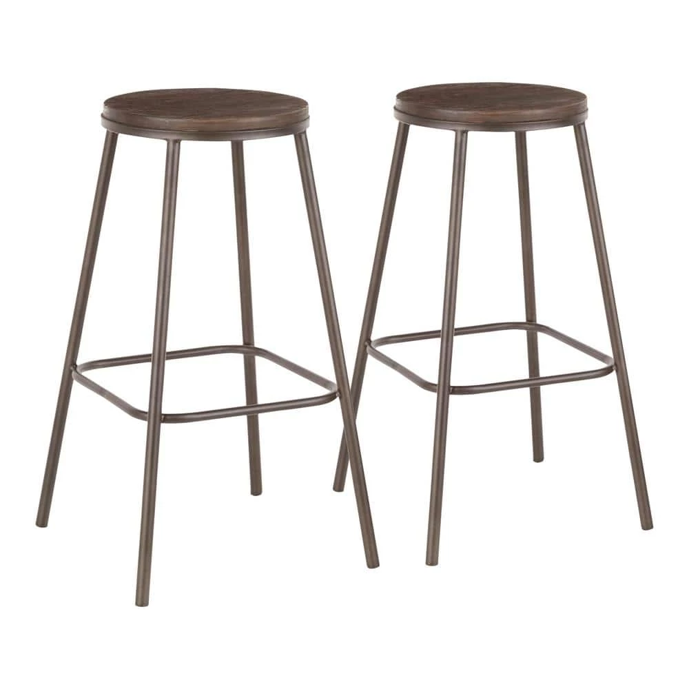 Clara Industrial Round 30 in. Antique Metal and Espresso Wood Bar Stool (Set of 2) by Lumisource 3 Clara Industrial Round 30 in. Antique Metal and Espresso Wood Bar Stool (Set of 2) by Lumisource