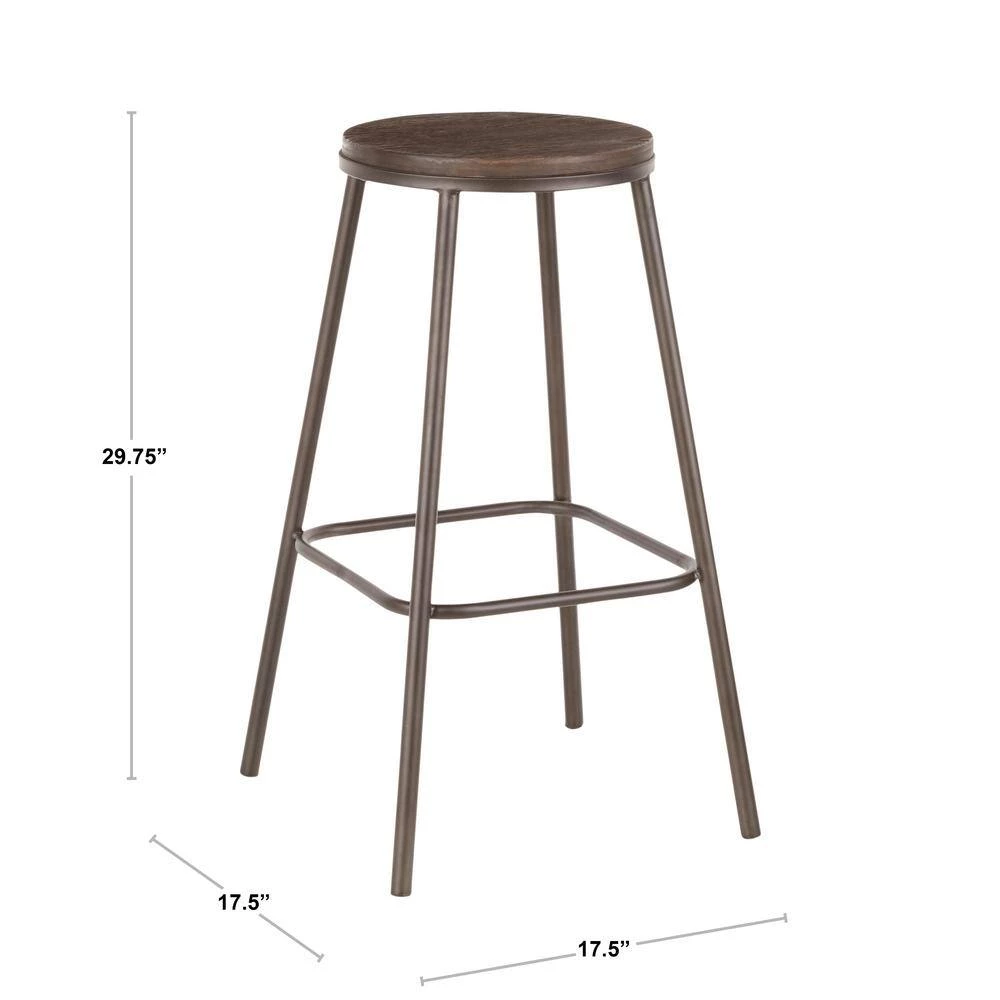 Clara Industrial Round 30 in. Antique Metal and Espresso Wood Bar Stool (Set of 2) by Lumisource 7 Clara Industrial Round 30 in. Antique Metal and Espresso Wood Bar Stool (Set of 2) by Lumisource - Image 5