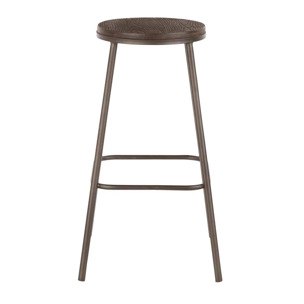 Clara Industrial Round 30 in. Antique Metal and Espresso Wood Bar Stool (Set of 2) by Lumisource 4 Clara Industrial Round 30 in. Antique Metal and Espresso Wood Bar Stool (Set of 2) by Lumisource - Image 2