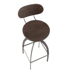 Dakota Mid-Back Adjustable Bar Stool in Antique Metal and Espresso Wood by Lumisource -Cheap Lumisource Store espresso antique lumisource bar stools bs dakmb ane a0 1000