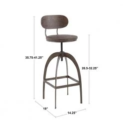 Dakota Mid-Back Adjustable Bar Stool in Antique Metal and Espresso Wood by Lumisource -Cheap Lumisource Store espresso antique lumisource bar stools bs dakmb ane c3 1000