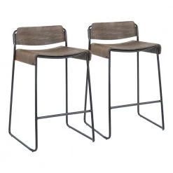 Dali 26 in. Industrial Low Back Counter Stool in Espresso Wood and Black Metal (Set of 2) by Lumisource