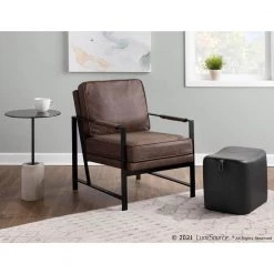 Franklin Espresso Faux Leather and Black Steel Padded Arm Chair by Lumisource -Cheap Lumisource Store espresso faux leather black steel lumisource accent chairs chr frankpad bke 31 1000