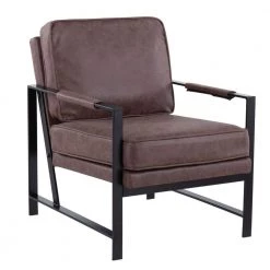 Franklin Espresso Faux Leather and Black Steel Padded Arm Chair by Lumisource