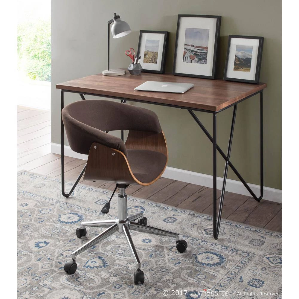 Vintage Mod Mid-Century Walnut and Espresso Fabric Modern Office Chair by Lumisource 7 Vintage Mod Mid-Century Walnut and Espresso Fabric Modern Office Chair by Lumisource - Image 5