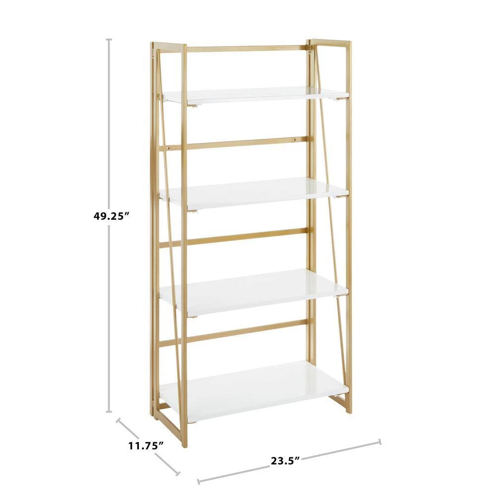 Folia 49 in. Gold and White Metal and Wood 4-Shelf Bookcase by Lumisource 10 Folia 49 in. Gold and White Metal and Wood 4-Shelf Bookcase by Lumisource - Image 8