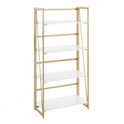 Folia 49 in. Gold and White Metal and Wood 4-Shelf Bookcase by Lumisource