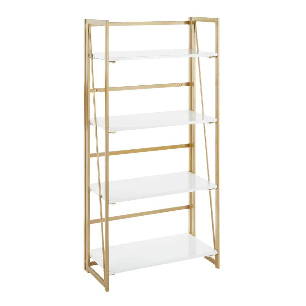 Folia 49 in. Gold and White Metal and Wood 4-Shelf Bookcase by Lumisource 3 Folia 49 in. Gold and White Metal and Wood 4-Shelf Bookcase by Lumisource
