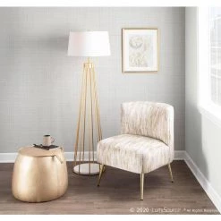 Round Contemporary Ottoman in Gold Faux Leather by Lumisource -Cheap Lumisource Store gold lumisource ottomans ot round au 1f 1000