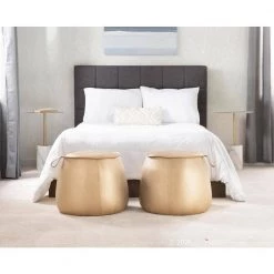 Round Contemporary Ottoman in Gold Faux Leather by Lumisource -Cheap Lumisource Store gold lumisource ottomans ot round au 31 1000